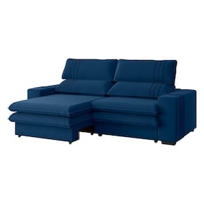 Sofá 2 Lugares Retrátil Noruega 180 Cm Veludo Pés Tabaco - D`rossi Cor Azul Marinho