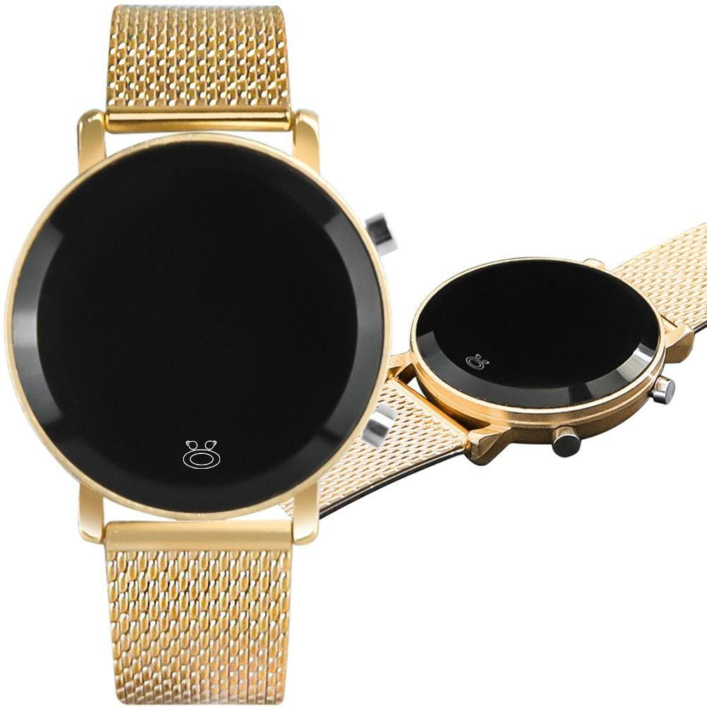 Relógio feminino dourado silicone digital led presente