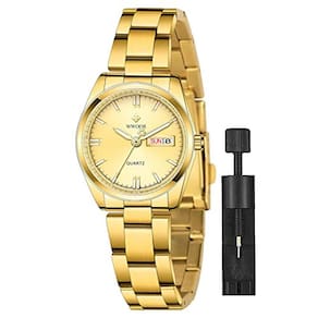 Relógio analógico feminino com pulseira de aço inoxidável - dourado