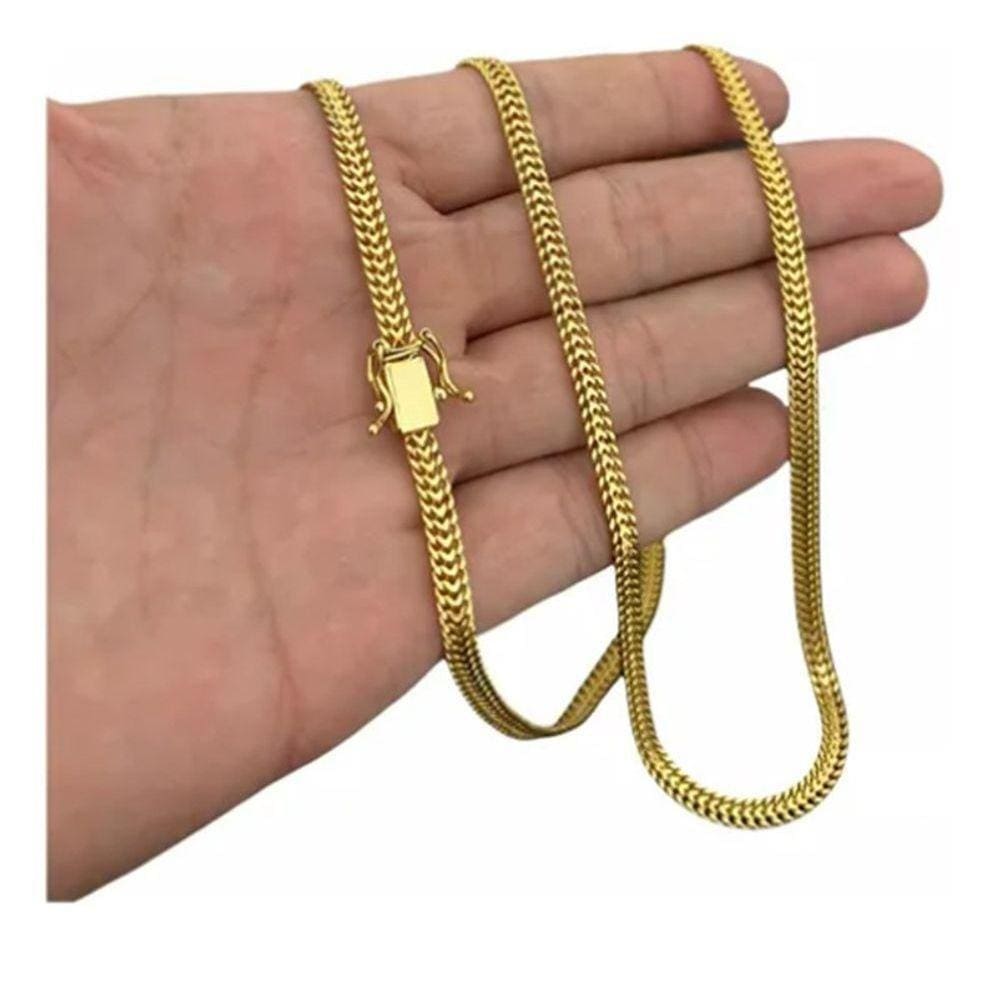 Cordão Lacraia 5mm Banhado A Ouro 18k Luxo Fecho Duplo