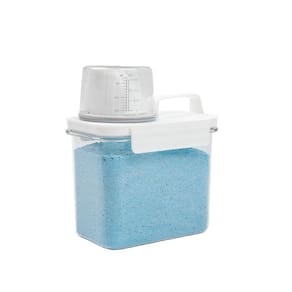 Porta sabão em pó 1,1L transparente com copo dosador e trava - Oikos
