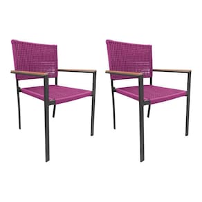 Kit 2 Cadeiras Piracicaba Corda Náutica Braço Com Detalhe Em Madeira Base Alumínio Preto-rosa Rosa