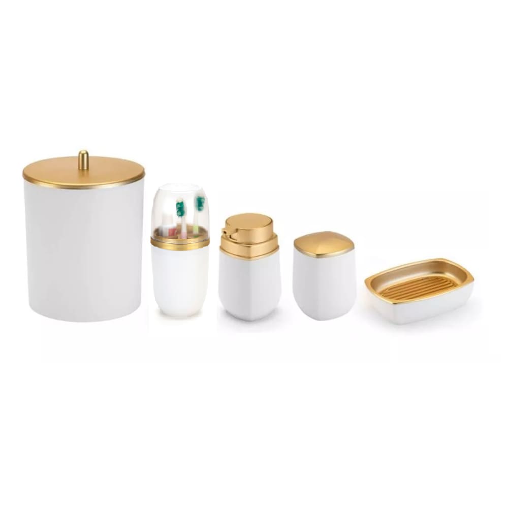 Kit Para Banheiro Lavabo 5 Peças Preto E Prata - Arthi