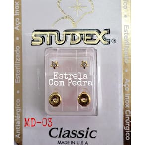 Brinco Studex Classic 4Mm Estrela Cristal Medio Dourado