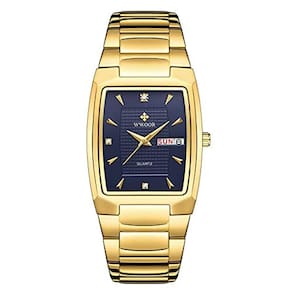 Relógio cronógrafo quadrado masculino com data automática, aço inoxidável dourado - WWOOR