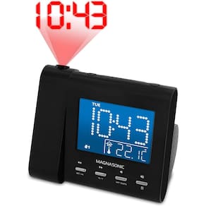 Despertador de projeção com rádio, backup, ajuste automático de horário, alarme duplo e