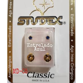 Brinco Studex Classic 4Mm Tiffany Azul Safira Medio Dourado