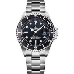 Relógio masculino de luxo, vidro de safira, quartzo luminoso, prata, aço inoxidável