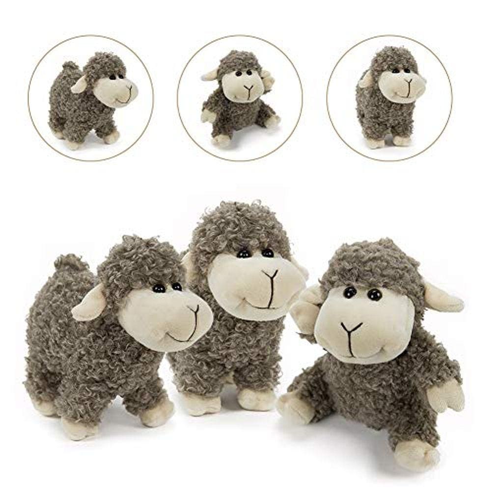 Decorações de pelúcia de cordeiro, 3 peças (sentado, em pé, ajoelhado), brinquedos de ovelha cinza