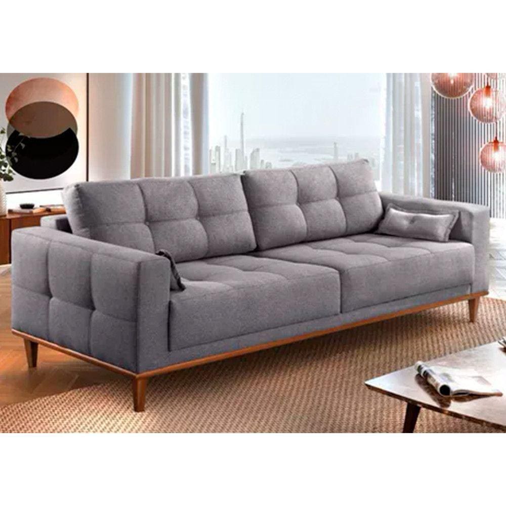 Sofá Luxo Fixo Living Mercúrio 1.80m Zara Estofados Cinza
