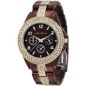Relógio marrom feminino de rosto grande com detalhes em strass