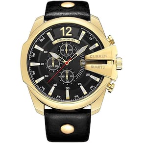 Relógio de pulso Curren, pulseira de couro dourada, mostrador grande
