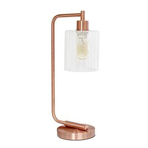 Lâmpada de mesa de vidro com lanterna industrial antiga, ouro rosa