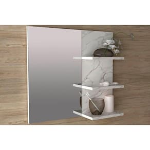 Armário P/ Banheiro Bn3608 C/ Espelho Cor Mármore Branco - Tecno Mobili