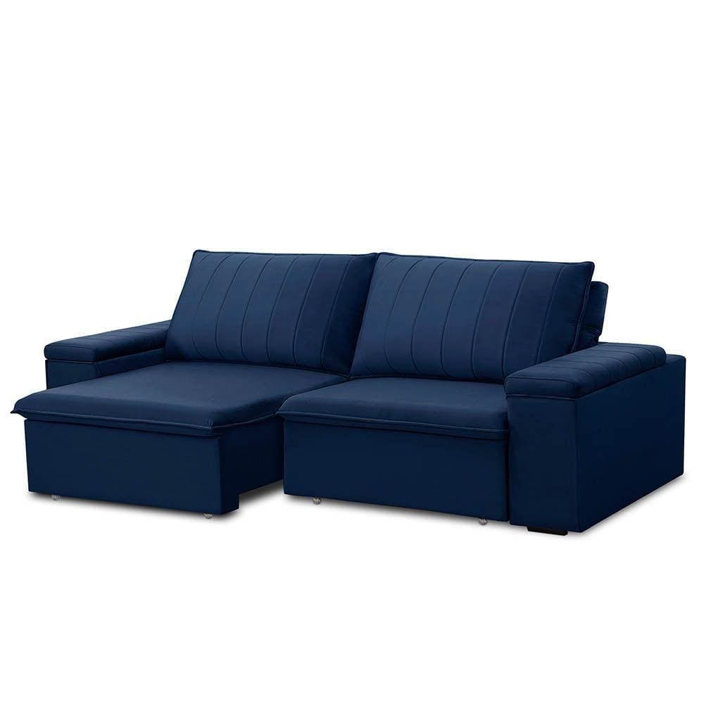 Sofá Retrátil E Reclinável 2 Lugares 205cm Kent Porta Copos No Braço Veludo Azul G22 Gran Belo