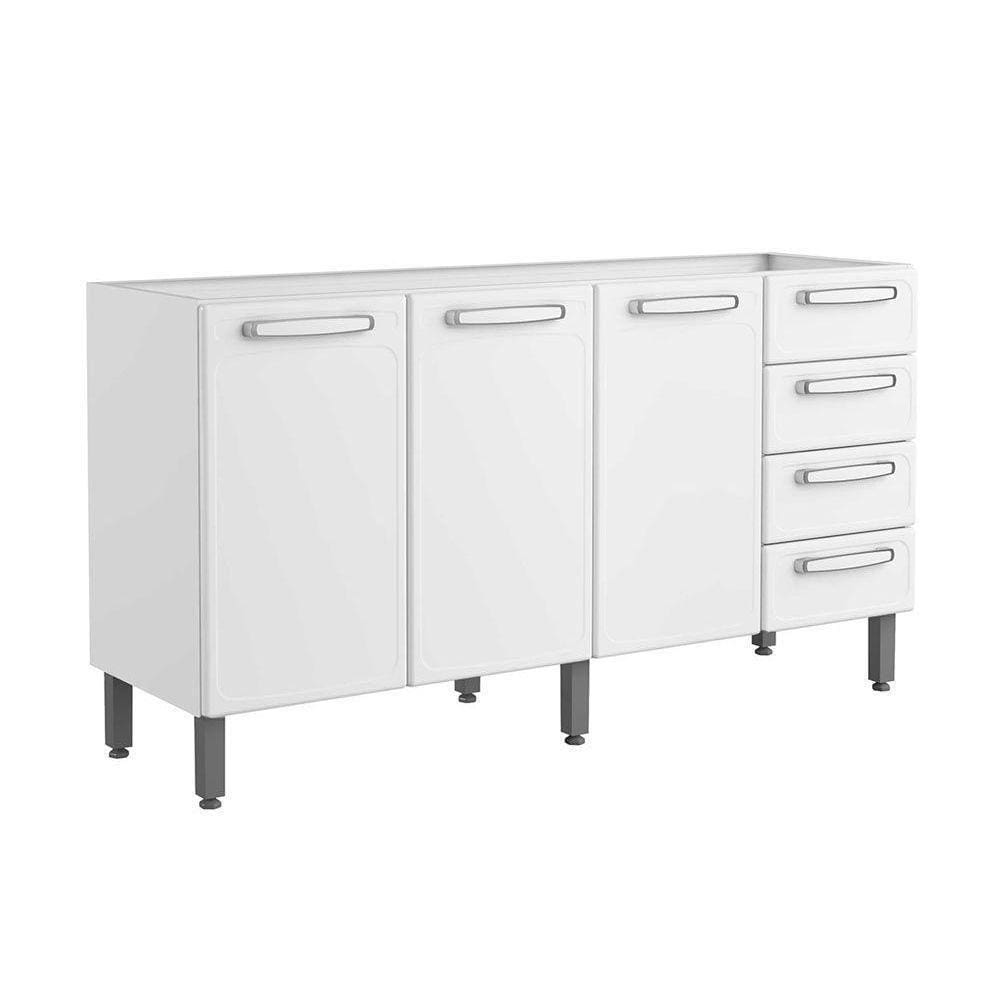 Gabinete De Cozinha Modulado Balcão Evidence 7028 3 Portas E 4 Gavetas S/ Tampo Branco - Bertolini