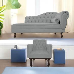 Kit Diva Recamier Diana 130cm Lado Esquerdo e 01 Poltrona Classic Corano Cinza