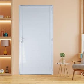Porta Lambril de Alumínio 210 x 90cm com Maçaneta Linha 25 Lado Direito Esquadrias Bergame Branco