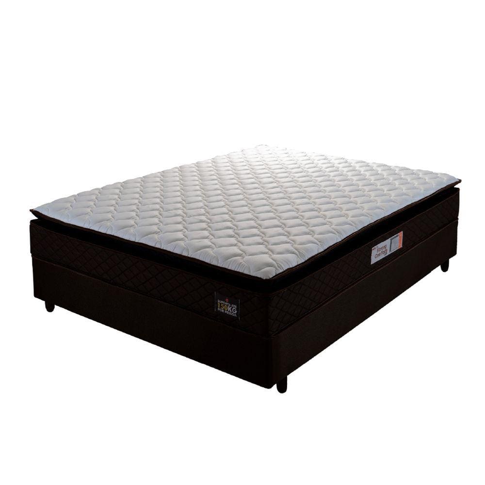 Cama Box Casal Colchão Espuma D45 Pillow Top Strong 138x188x62cm Marrom/Branco Hellen - Suporta até