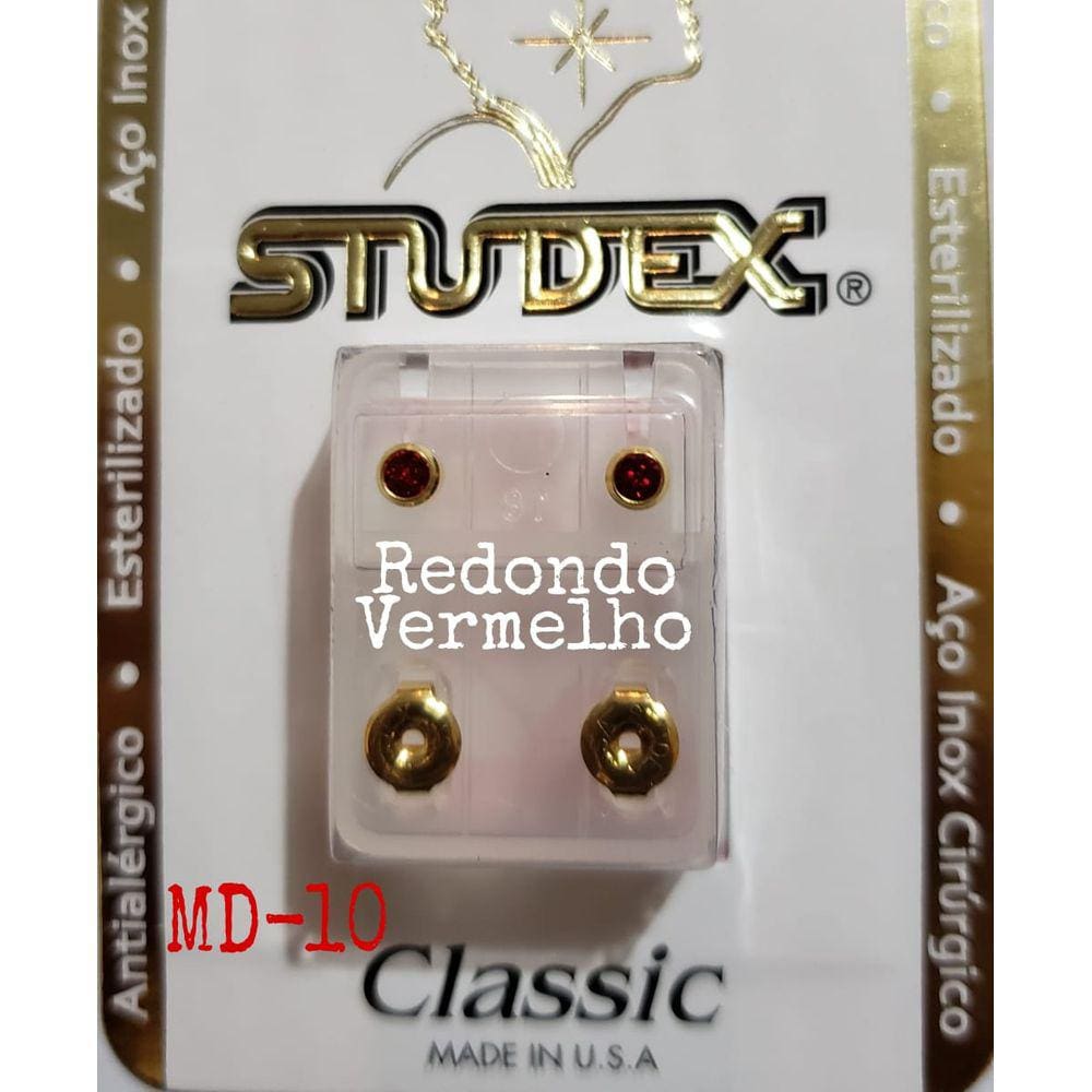 Brinco Studex Classic 4Mm Bezel Vermelho Médio Dourado