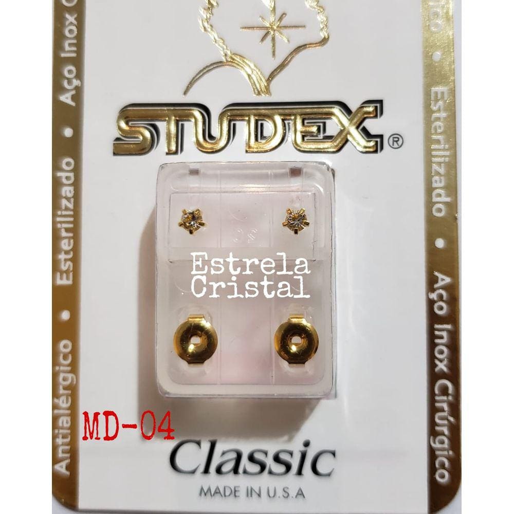 Brinco Studex Classic 4Mm Tiffany Cristal Medio Dourado