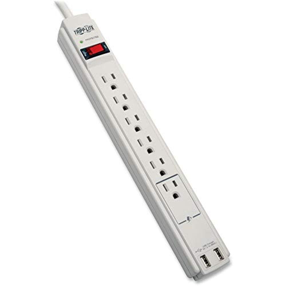 Protetor de sobretensão de 6 saídas Power Strip, cabo de 6 pés, 990 Joules, LED de carregamento USB duplo e seguro
