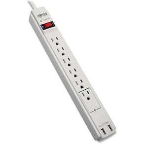 Protetor de sobretensão de 6 saídas Power Strip, cabo de 6 pés, 990 Joules, LED de carregamento USB duplo e seguro