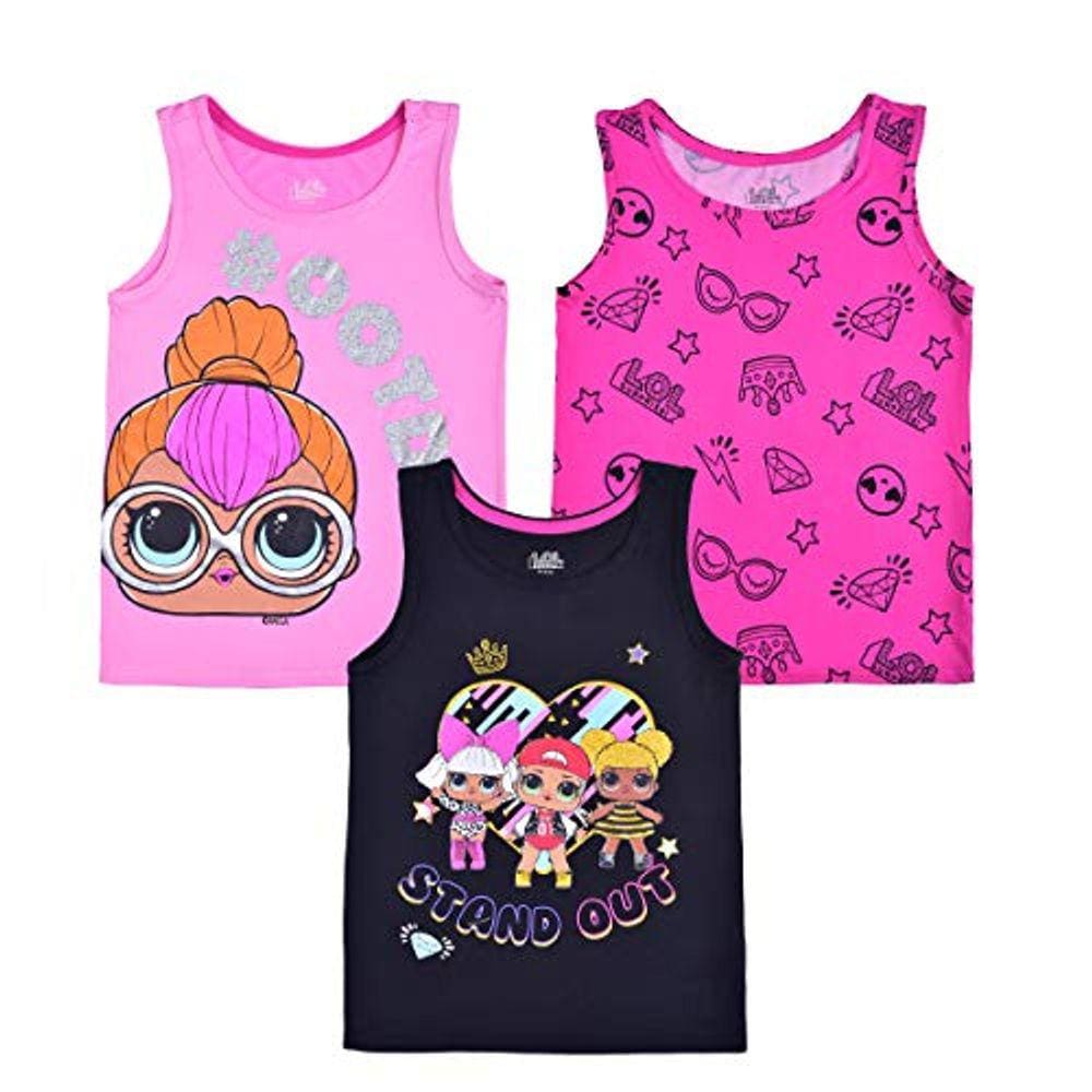 Pacote com 3 camisetas LOL Surprise — camisas sem mangas pretas e rosa, tamanho 6