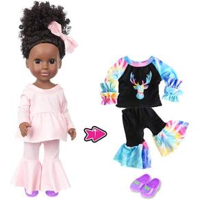 Boneca negra africana de 14,5 polegadas com roupas e sapatos