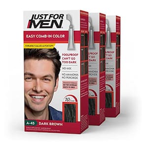 Easy Comb-In Color, tintura de cabelo masculina, marrom escuro, A-45, pacote com 3