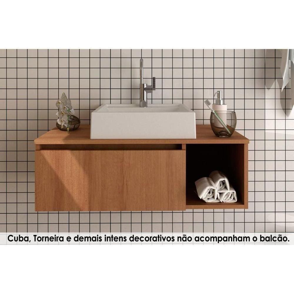 Gabinete De Banheiro Suspenso Bn3601 1 Porta Cor Amêndoa - Tecno Mobili