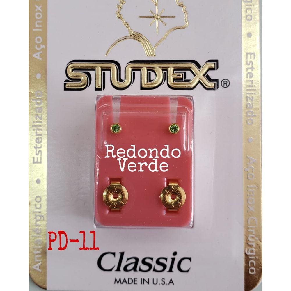 Brinco Studex Classic 2Mm Bezel Verde Pequeno Dourado