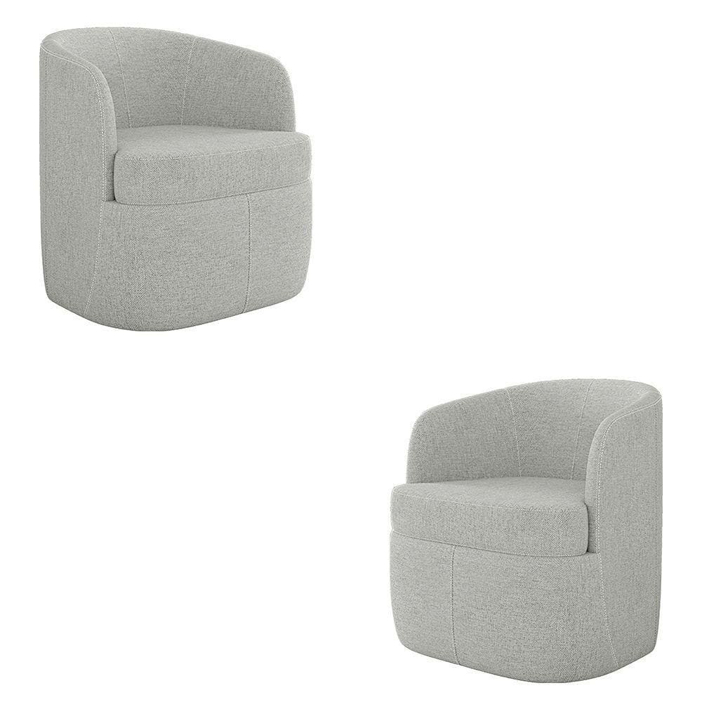 Kit 2 Poltronas Decorativas Bel Sala De Estar Base Giratória Linho Cinza G33 - Gran Belo