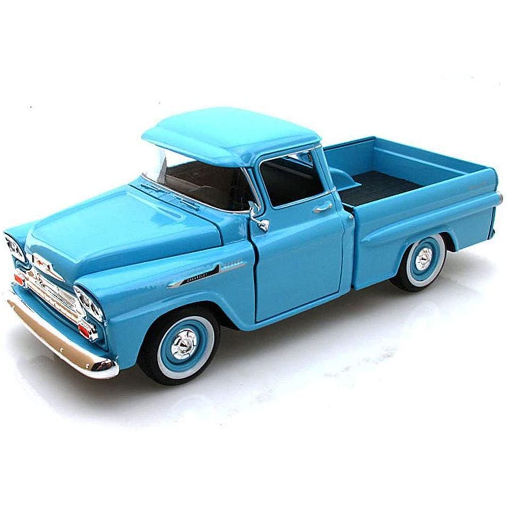 Pickup Chevy Apache, azul claro, carro de brinquedo modelo fundido sob pressão 1/24