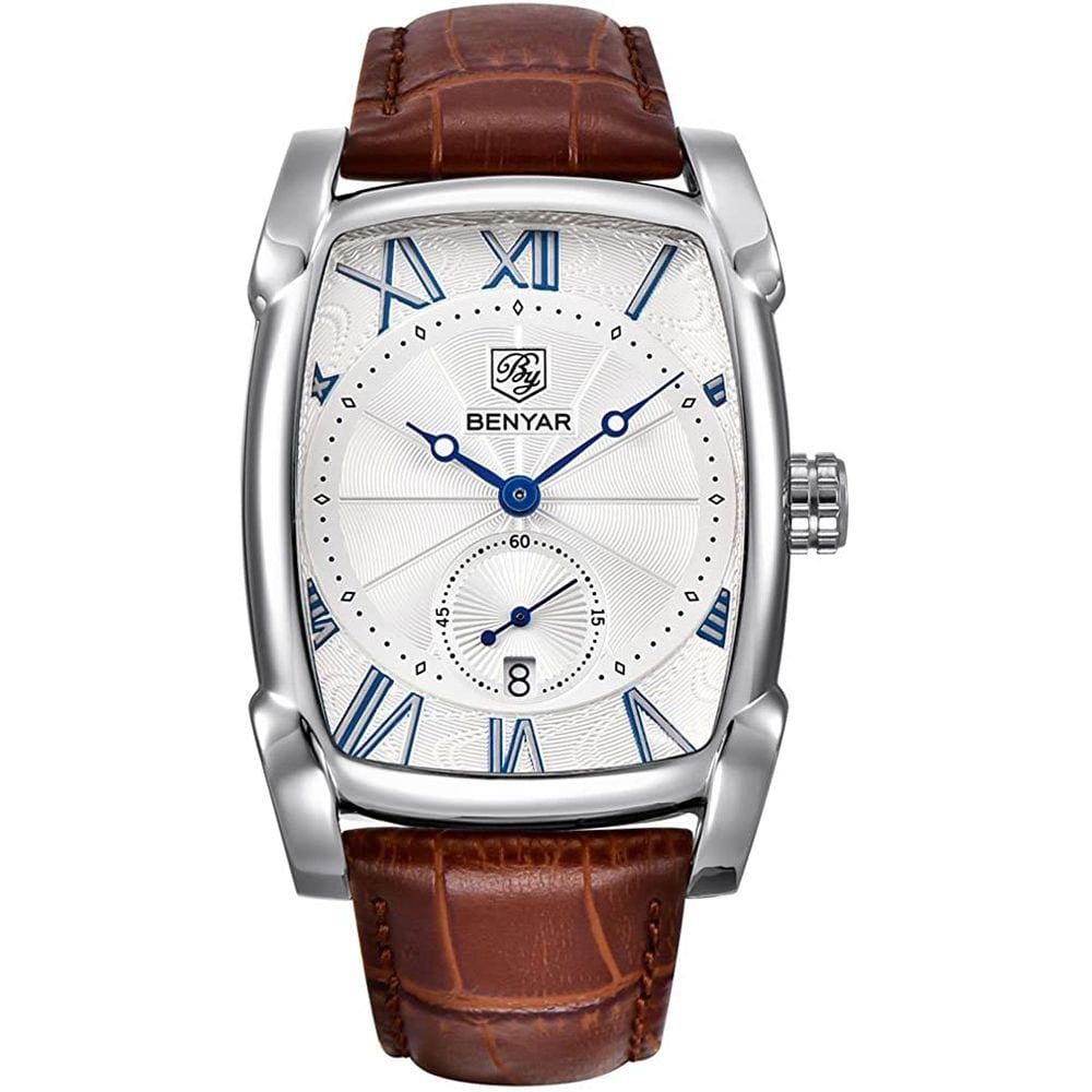Relógio de pulso impermeável retangular com design vintage com pulseira de couro para homens
