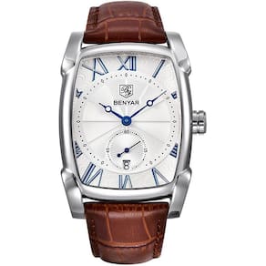 Relógio de pulso impermeável retangular com design vintage com pulseira de couro para homens