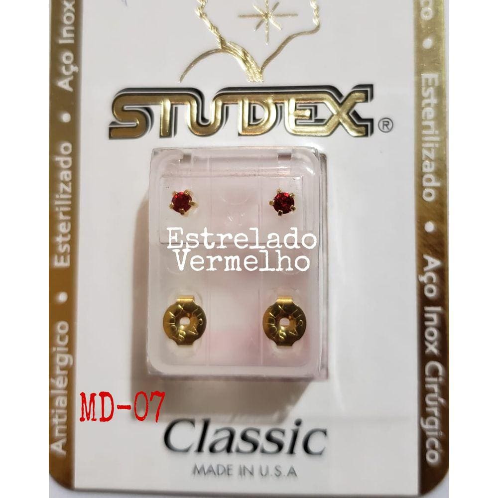 Brinco Studex Classic 4Mm Tiffany Vermelho Medio Dourado