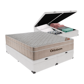 Cama + Box Airtech Colchão Ortobom Queen com Baú Bege SpringPocket