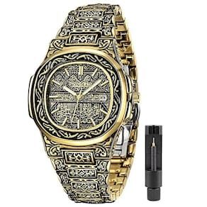 Relógio de quartzo com pulseira de tatuagem masculina (dourado)