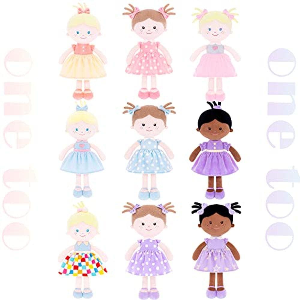 Boneca Plush Cuddle Buddy, boneca macia para meninas, vestido de saia rosa, 14”