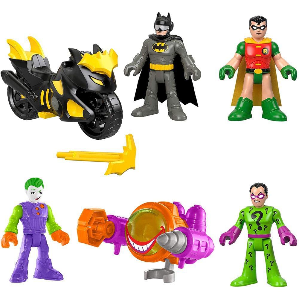 Duelos de Super Amigos da DC - Batman, Robin, Joker, Riddler, Batcycle, Joker Vehicle