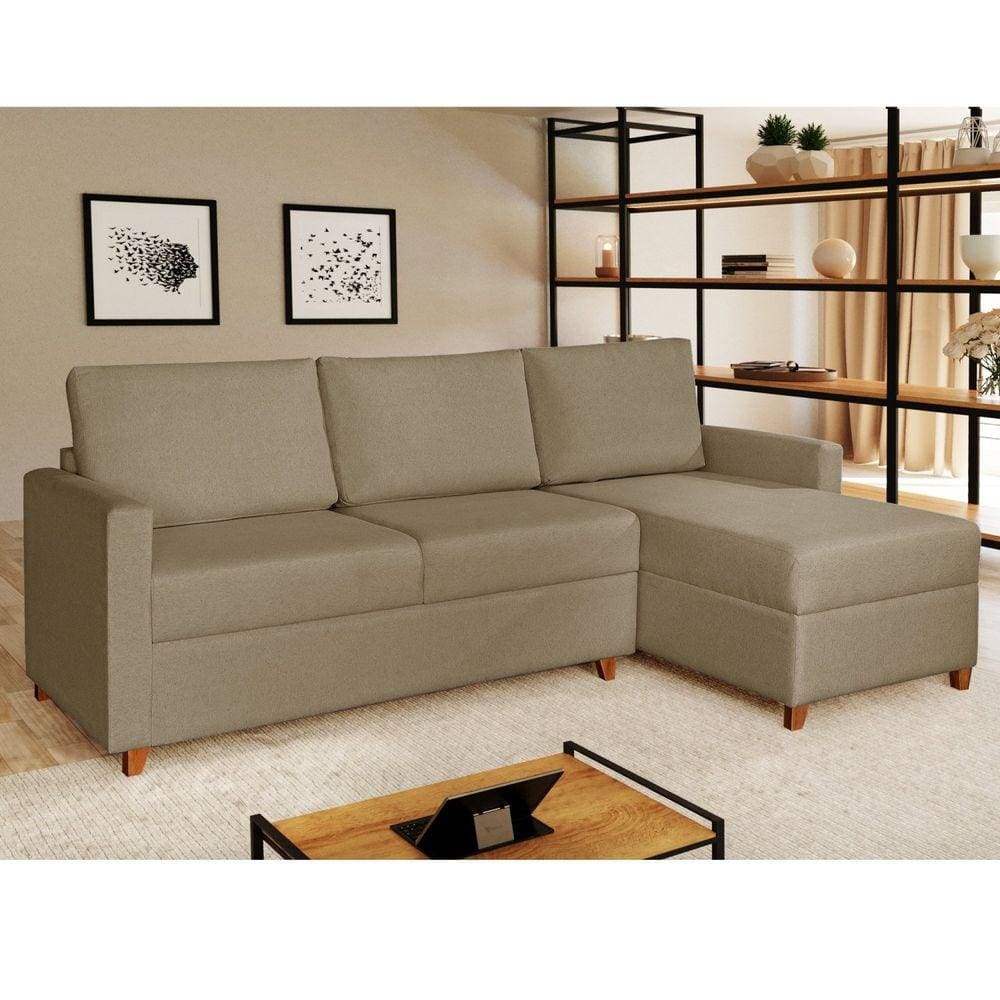 Sofá 3 Lugares com Chaise Moov Yescasa Bege