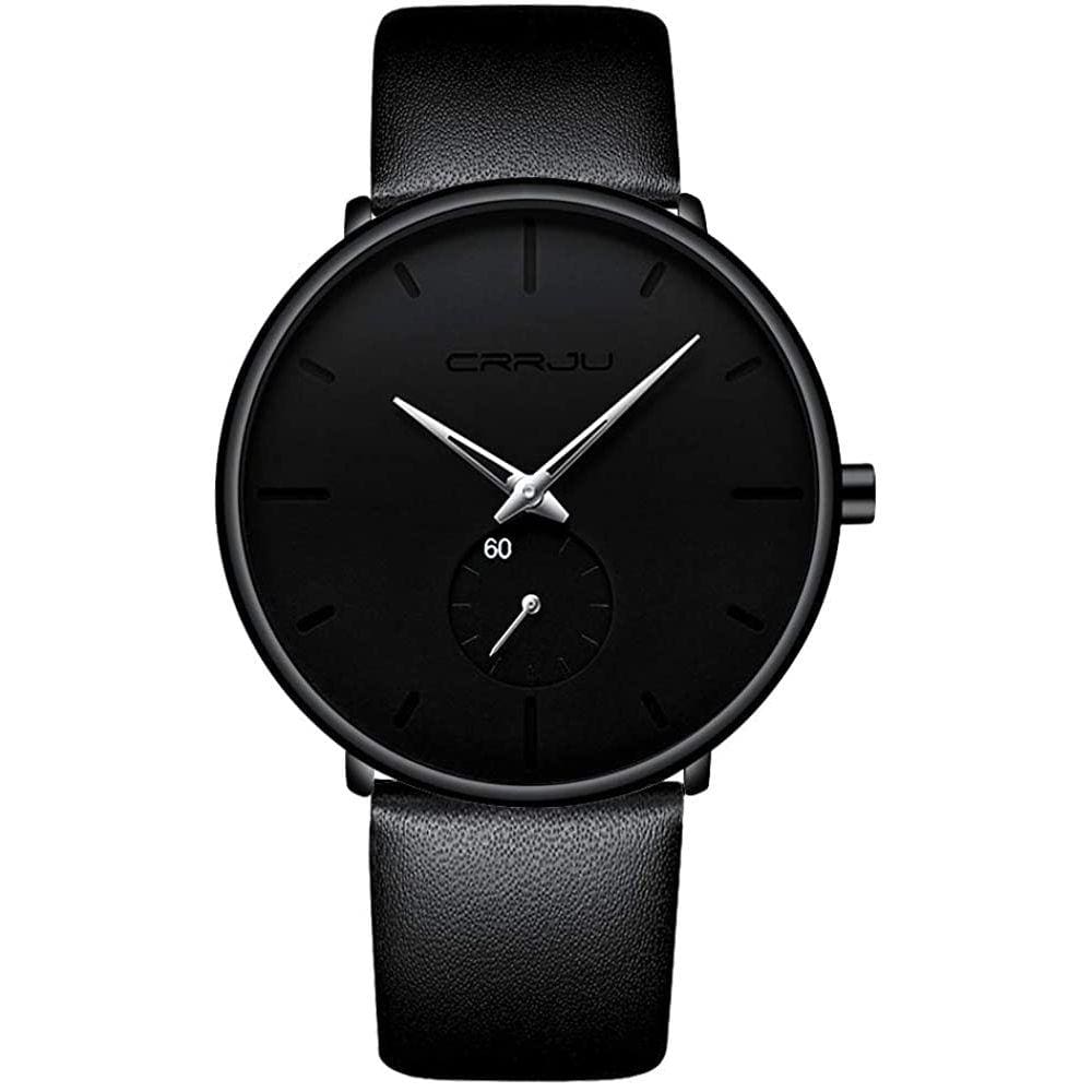 Relógio de pulso minimalista ultrafino à prova d`água, pulseira de couro