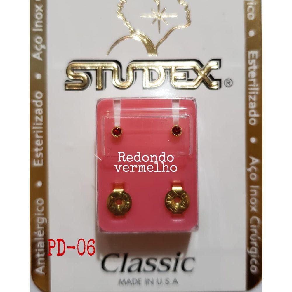 Brinco Studex Classic 2Mm Bezel Vermelho Pequeno Dourado