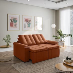 Sofá Palmeira Retrátil Reclinável sem Caixa 3 Lugares 180cm Veludo com Molas CabeCasa MadeiraMadeira Terracota