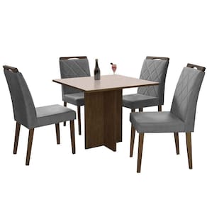 Mesa de Jantar Los Angeles 90x90cm com 4 Cadeiras Cor Canela Off White com Tecido Cinza