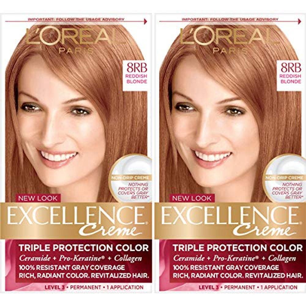 Creme de cor de cabelo L`Oreal Excellence, loiro avermelhado, cobertura 100% cinza, pacote com 2