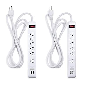 Protetor contra sobretensão de 6 saídas Power Strip com USB, pacote com 2