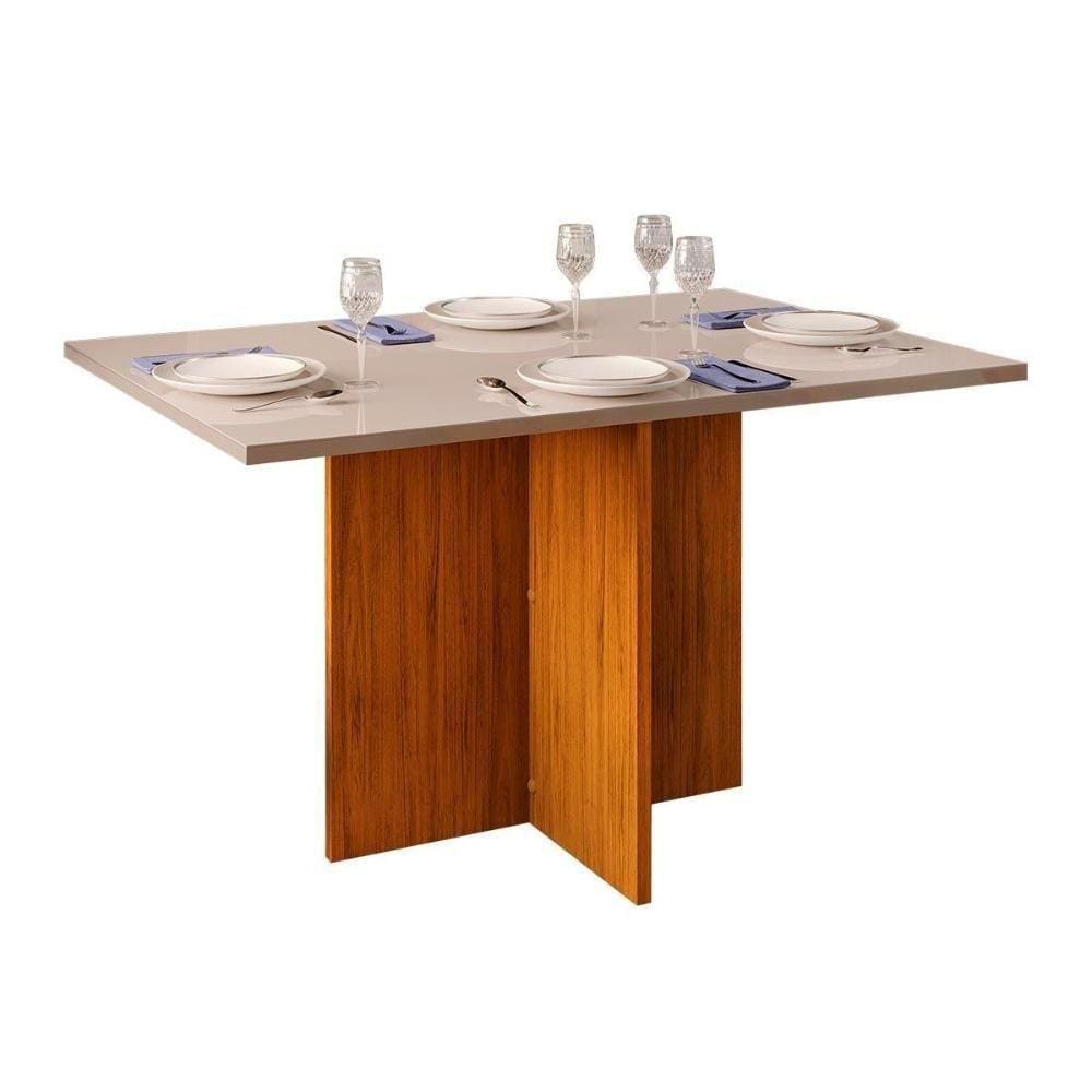 Mesa De Sala Jantar Hera + Tampo Madeirado Vidro Reto 120x90cm Freijó/off White - Dj Móveis