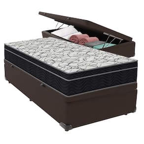 Conjunto Solteiro Cama Bege Box Colchão Extra Firme Ortobom
